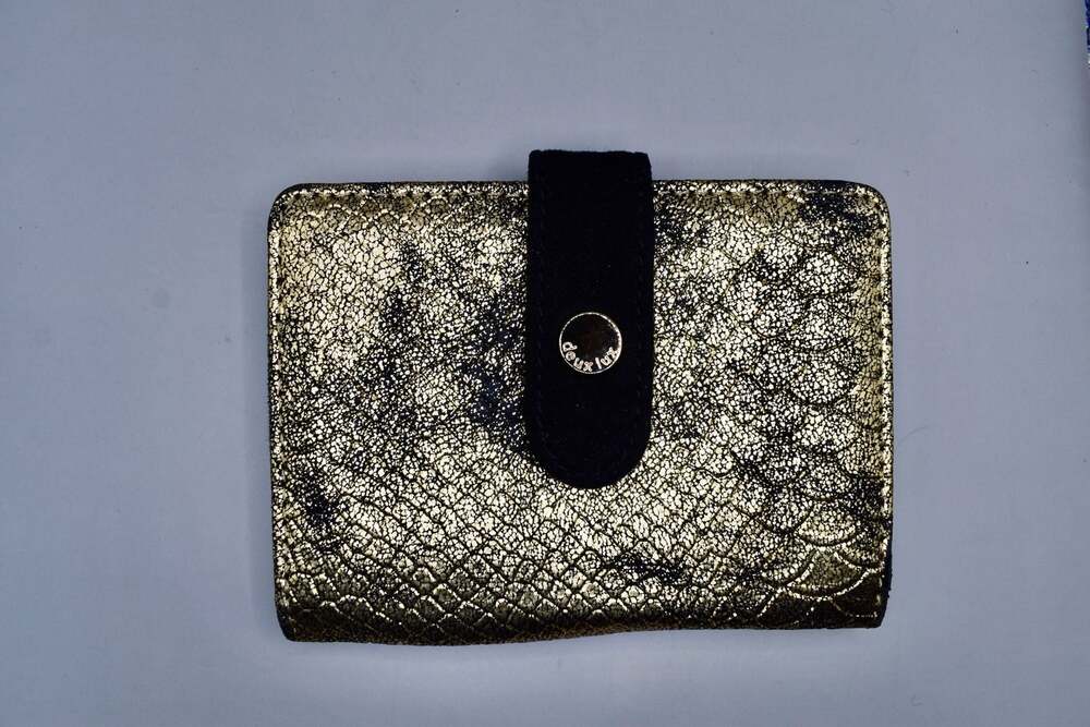Deux Lux Metallic Gold Snakeskin Small Bifold Wallet with Snap Closure